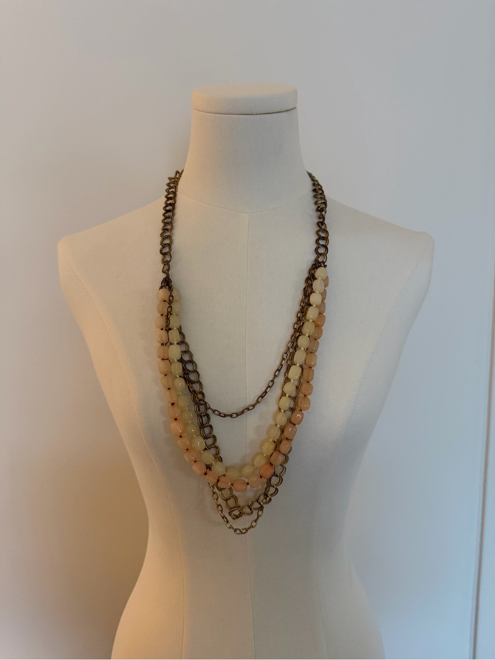 Multi-Strand Peach Beaded Chain Necklace